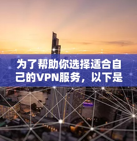 为了帮助你选择适合自己的VPN服务,以下是一个详细的分析和推荐 为了帮助你选择适合自己的VPN服务,以下是一个详细的分析和推荐