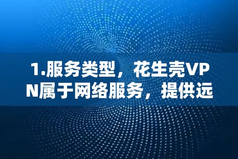 1.服务类型，花生壳VPN属于网络服务，提供远程访问和网络连接功能